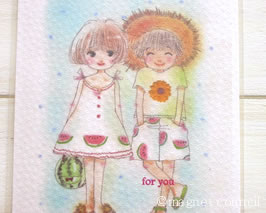 イラストポストカード 「ふたりの夏休み」