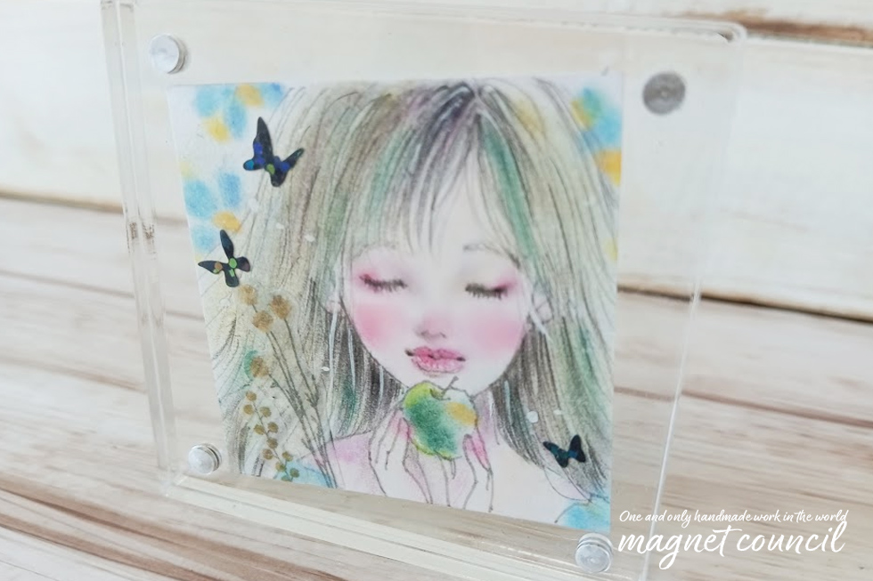 「ミニアクリルフレーム 甘い香り」キャンソン紙 パステル 原画 