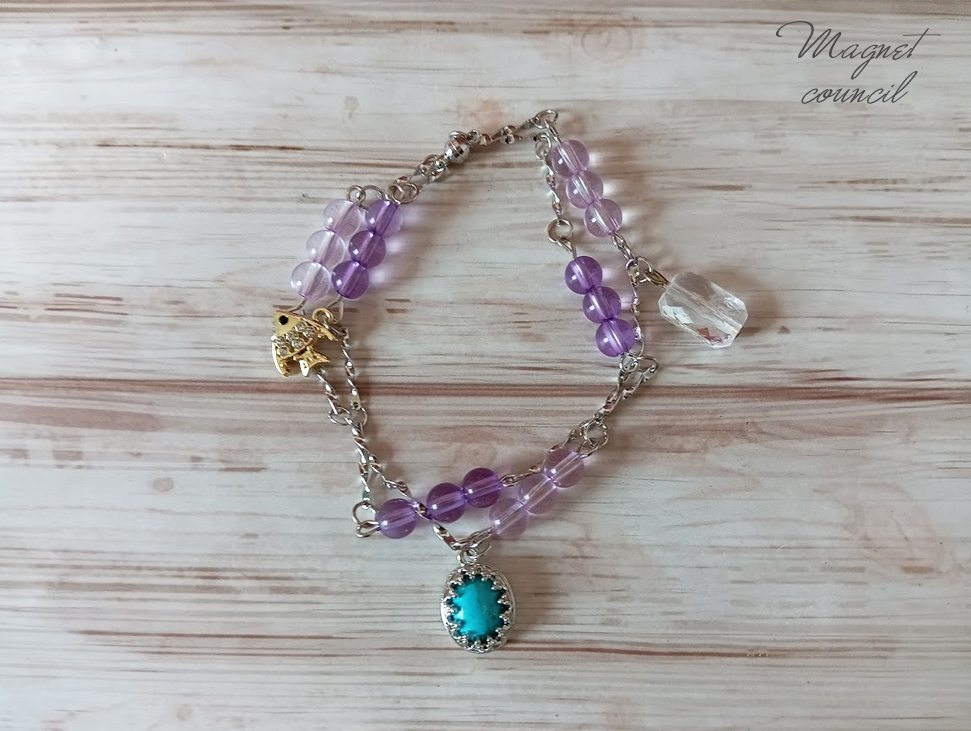 アメジスト＆ターコイズの2連風ブレスレット