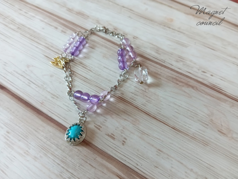 アメジスト＆ターコイズの2連風ブレスレット