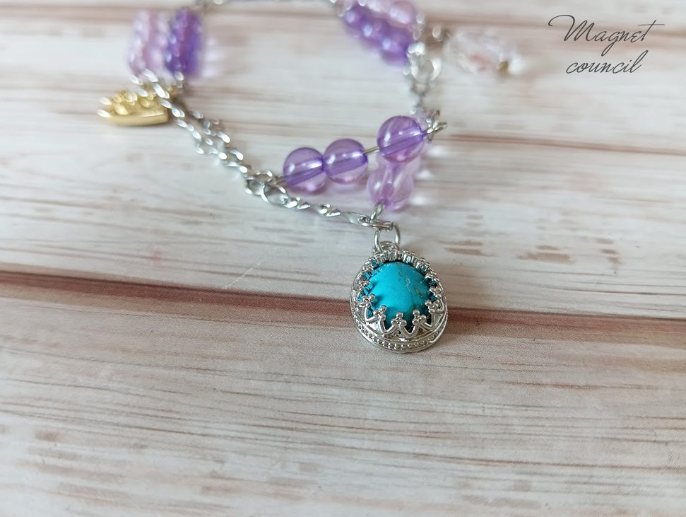 アメジスト＆ターコイズの2連風ブレスレット