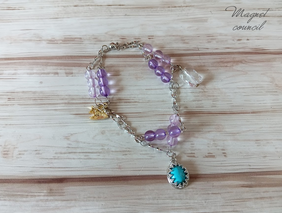 アメジスト＆ターコイズの2連風ブレスレット