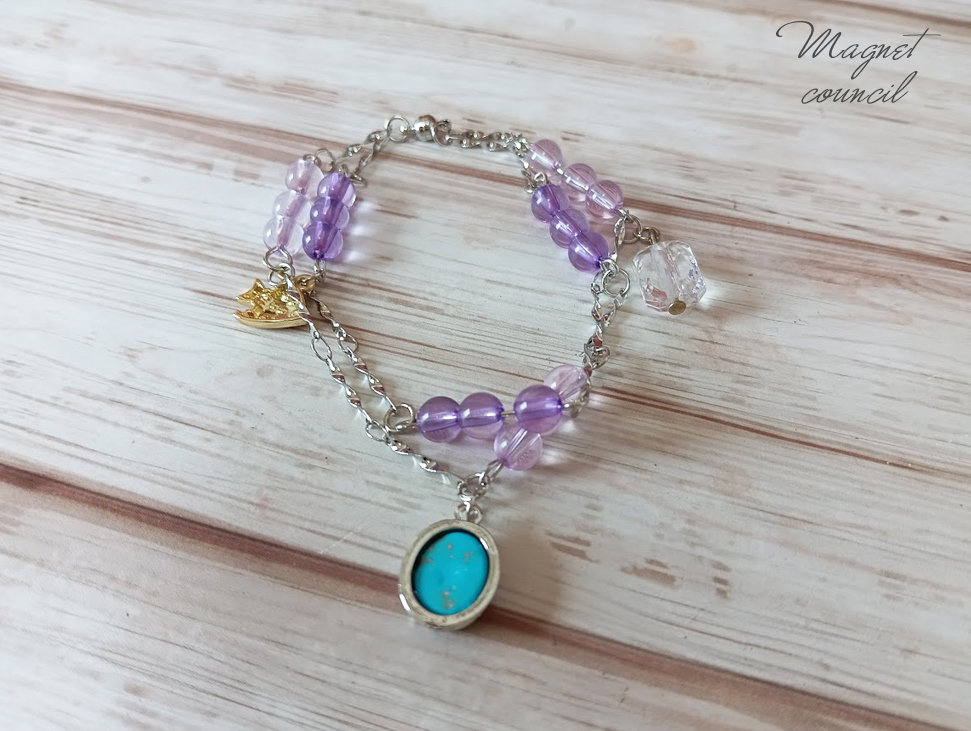 アメジスト＆ターコイズの2連風ブレスレット