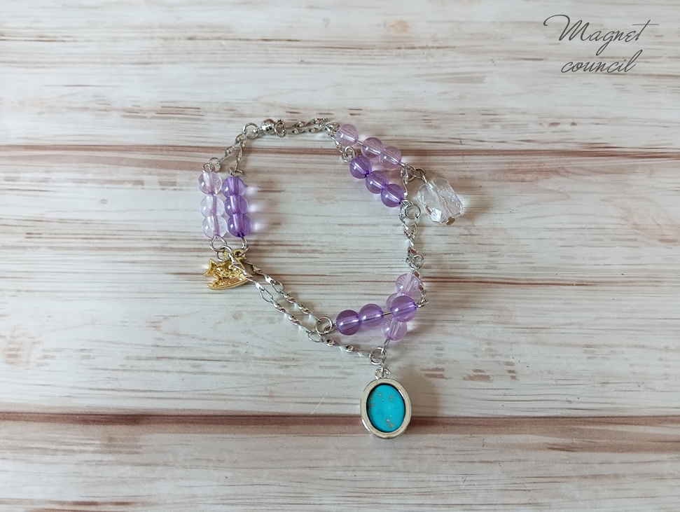 アメジスト＆ターコイズの2連風ブレスレット