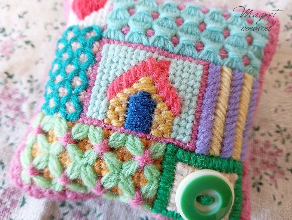 ウール刺繍のピンクッション パッチワーク