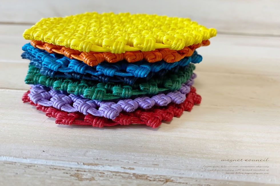 石だたみ編みコースター7枚セット～虹色～