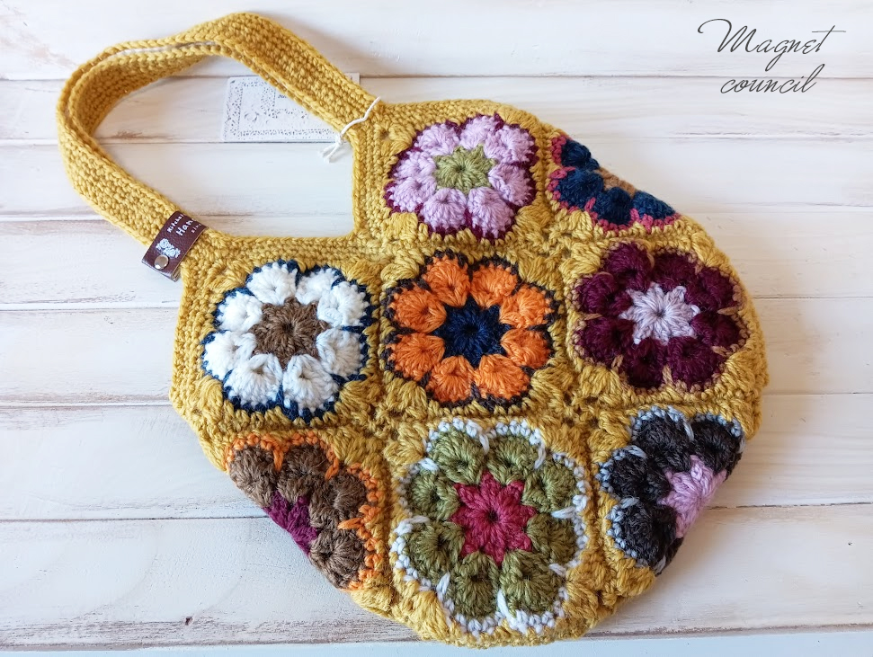 アフリカンフラワーモチーフバッグ(マスタード)