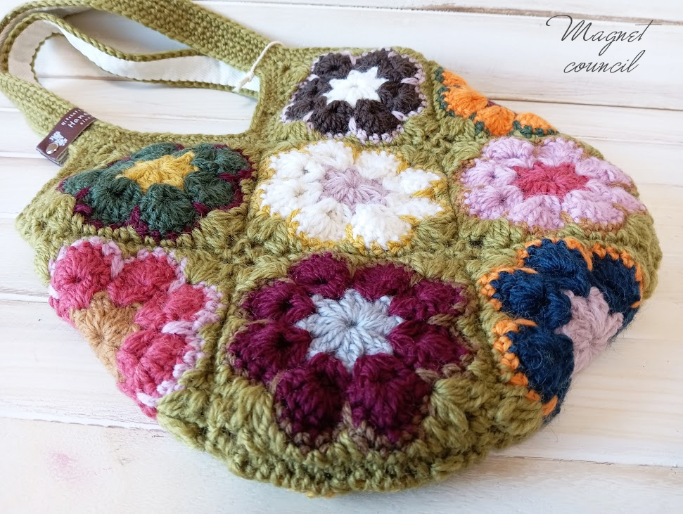 アフリカンフラワーモチーフバッグ（グリーンティー）