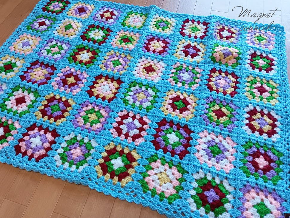 グラニースクエアブランケット（ライトブルー）