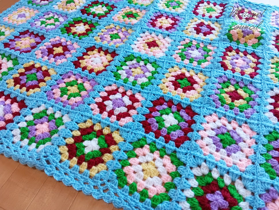 グラニースクエアブランケット（ライトブルー）