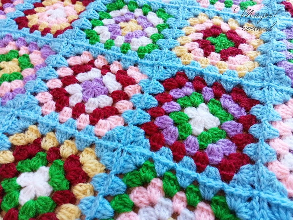 グラニースクエアブランケット（ライトブルー）