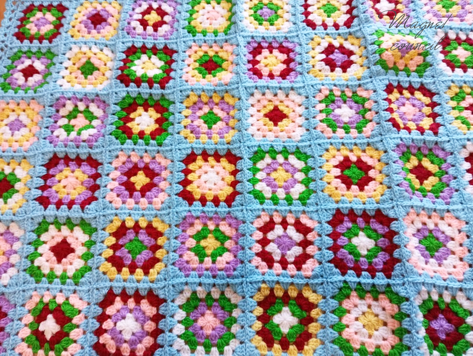 グラニースクエアブランケット（ライトブルー）